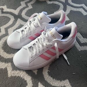 Adidas White Gold With Pink Stripes